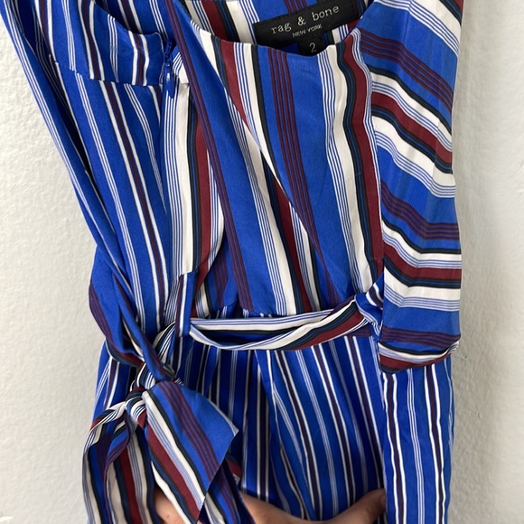 Rag & Bone 100% Silk Red, White, and Blue Striped Felix Wrap Jumpsuit - Picture 16 of 16